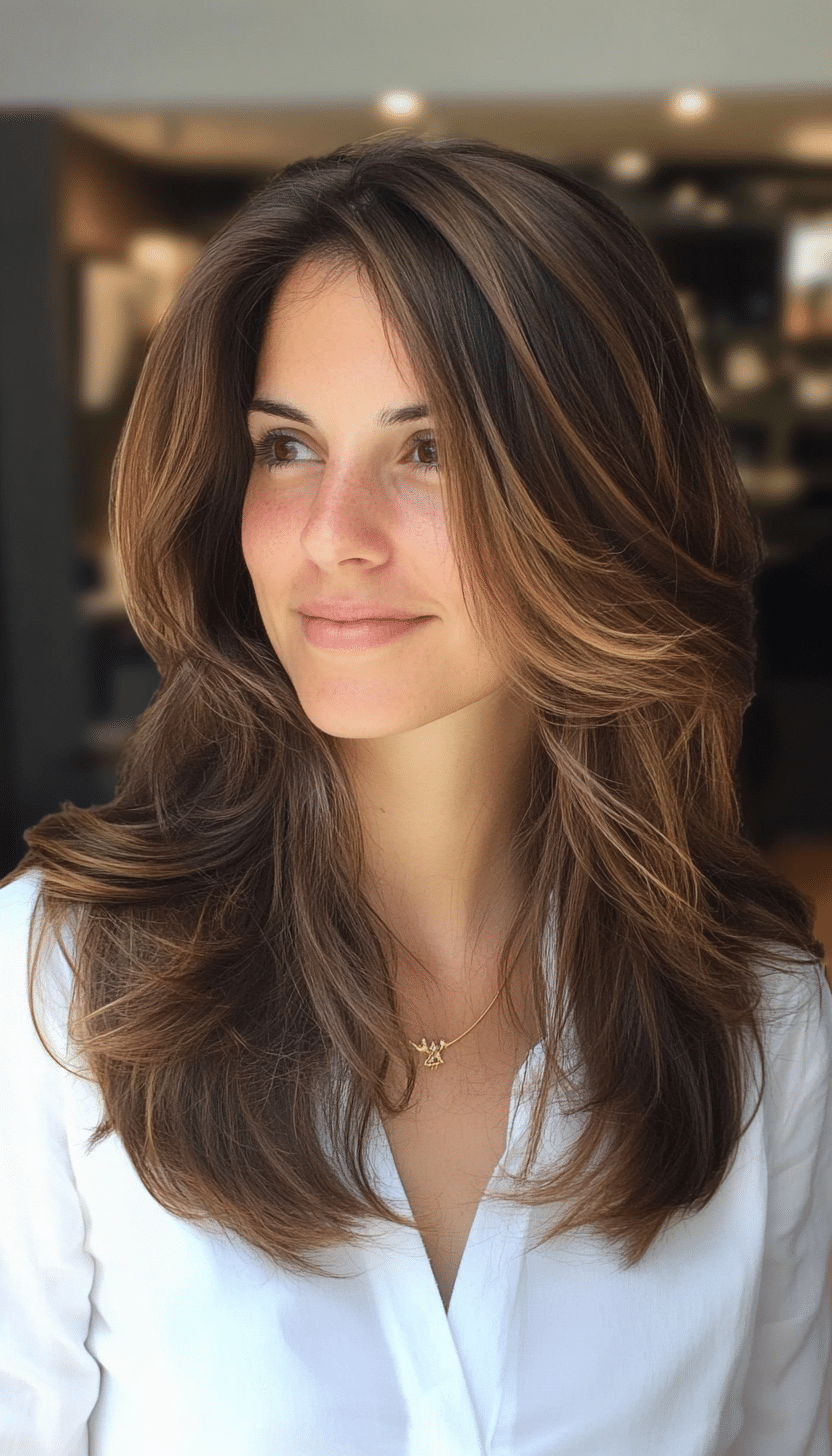 7. Medium-Length Choppy Layers in Caramel Brown (Layered Hairstyles For Thin Hair) - Layered Hairstyles For Thin Hair