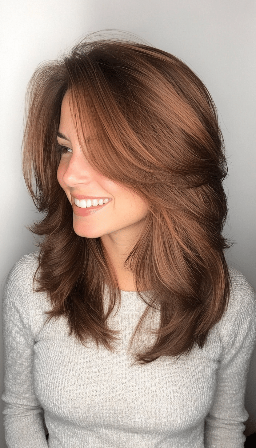 10. Layered Shag Cut in Chestnut Brown (Layered Hairstyles For Thin Hair) - Layered Hairstyles For Thin Hair