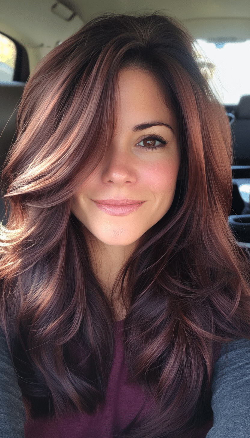 14. Long Cascading Layers in Deep Mahogany (Layered Hairstyles For Thin Hair) - Layered Hairstyles For Thin Hair