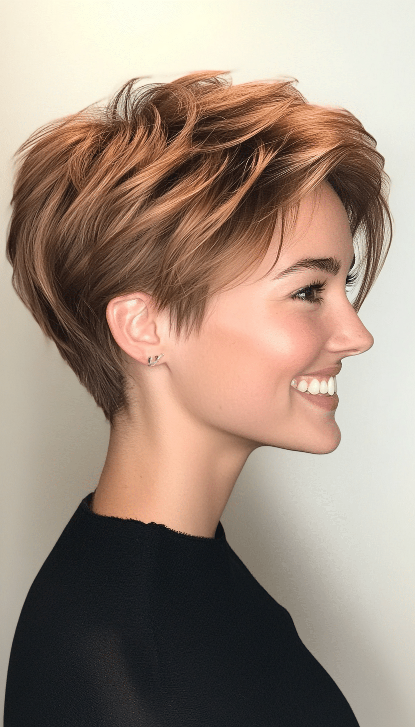 16. Textured Pixie with Choppy Layers in Light Copper Brown (Layered Hairstyles For Thin Hair) - Layered Hairstyles For Thin Hair