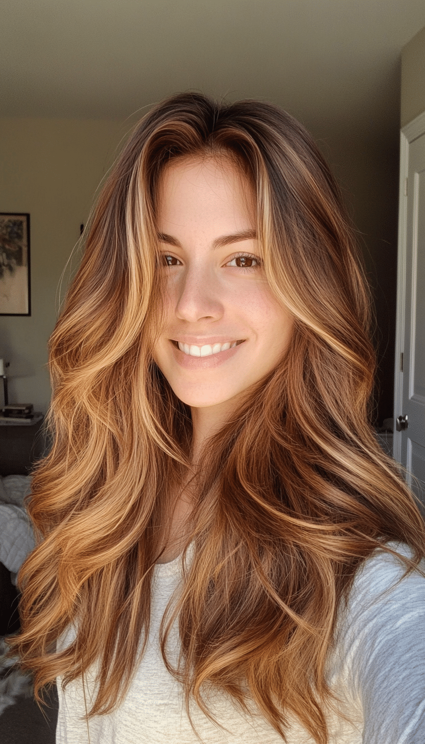 21. Long Layered Waves in Golden Honey Brown (Layered Hairstyles For Thin Hair) - Layered Hairstyles For Thin Hair