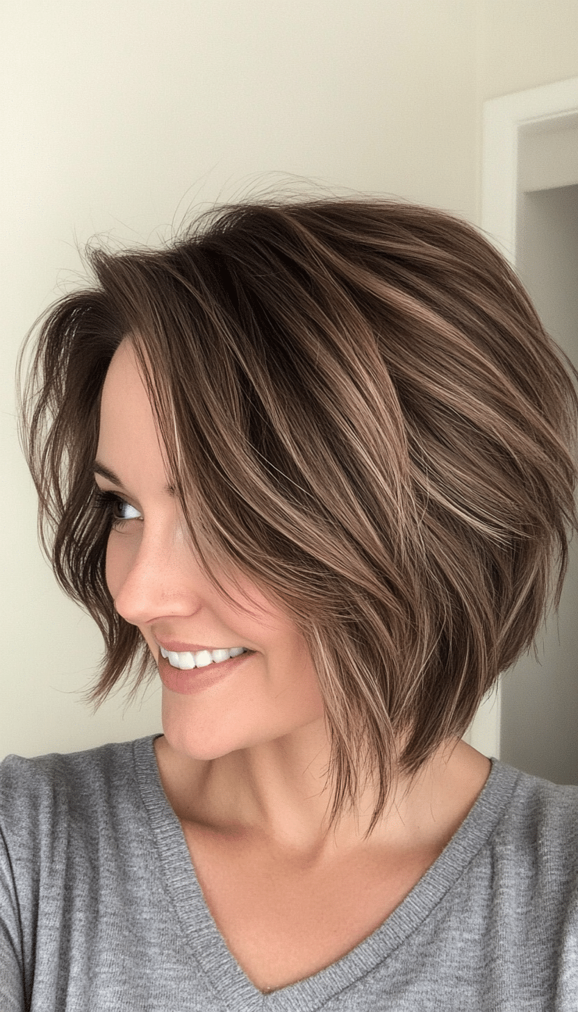 23. Tousled Layered Bob in Ash Brown with Subtle Highlights (Layered Hairstyles For Thin Hair) - Layered Hairstyles For Thin Hair
