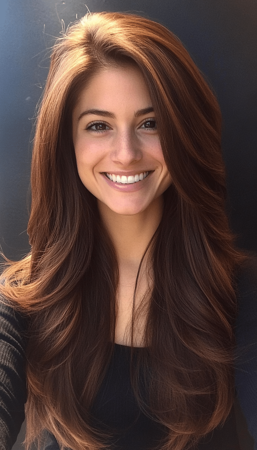 24. Face-Framing Long Layers in Deep Chestnut Brown (Layered Hairstyles For Thin Hair) - Layered Hairstyles For Thin Hair