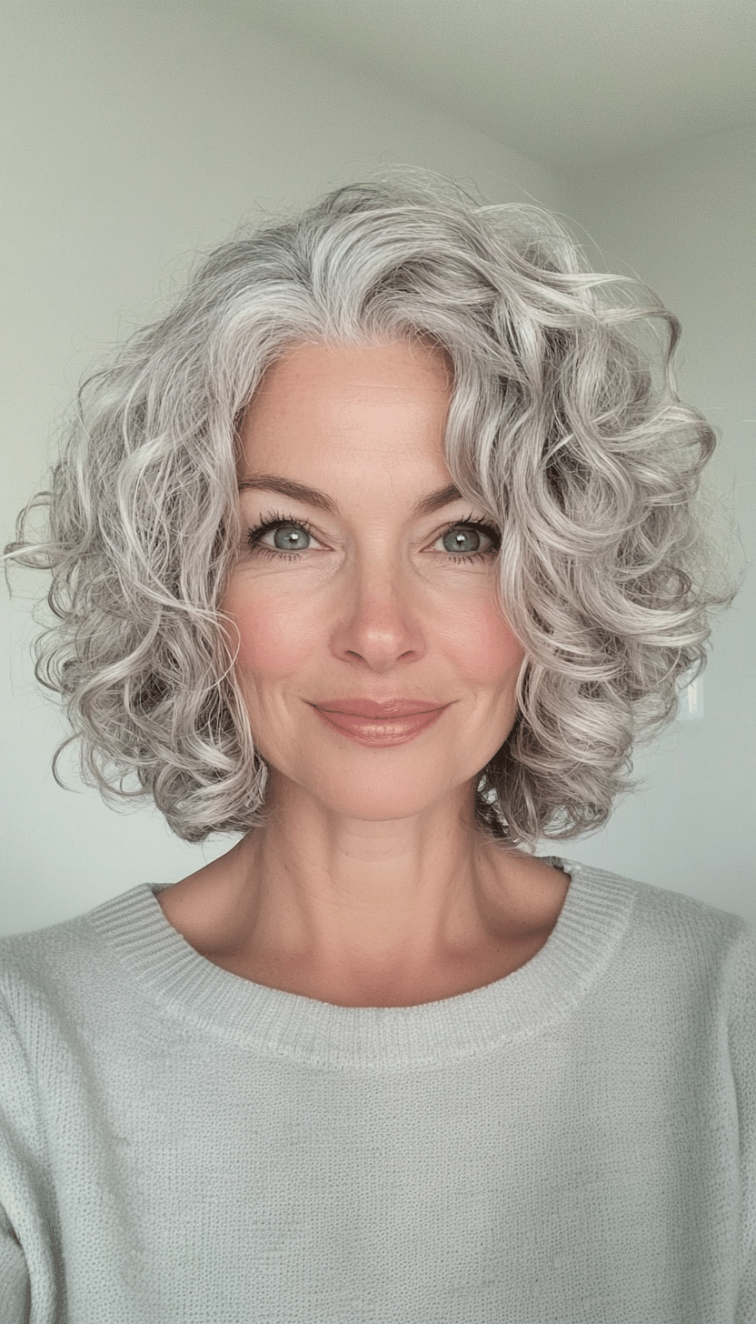 6. Rounded Curly Bob in Silver Blonde (Short Curly Haircuts For Older Women) - Short Curly Haircuts For Older Women