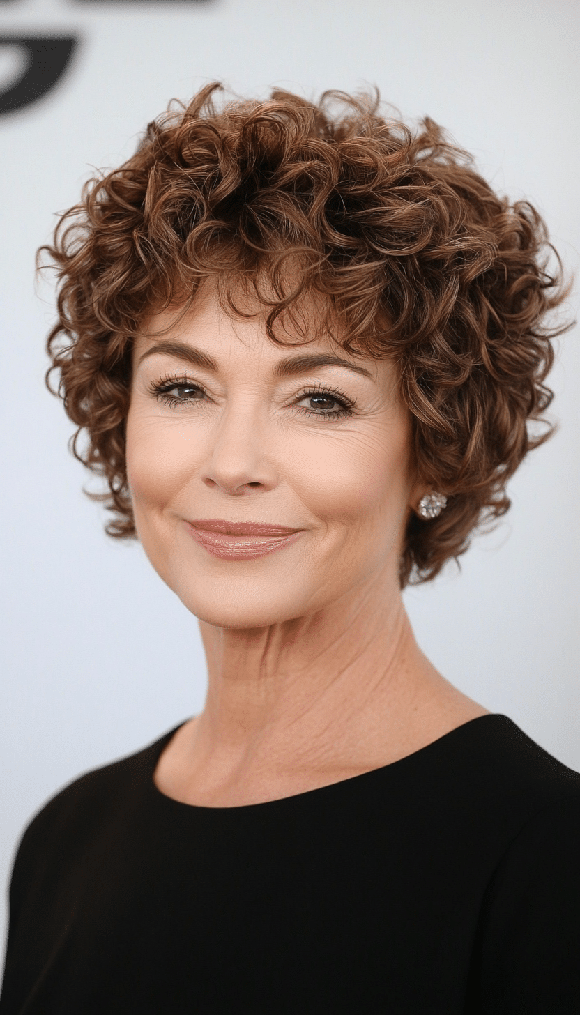 7. Soft Tousled Pixie in Warm Brown (Short Curly Haircuts For Older Women) - Short Curly Haircuts For Older Women