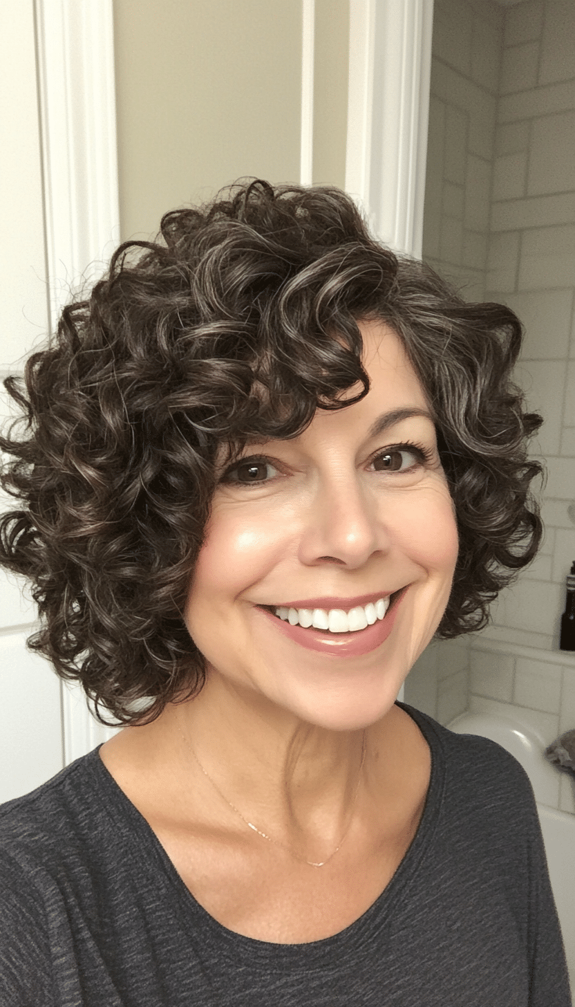 8. Chin-Length Curly Cut in Rich Espresso (Short Curly Haircuts For Older Women) - Short Curly Haircuts For Older Women