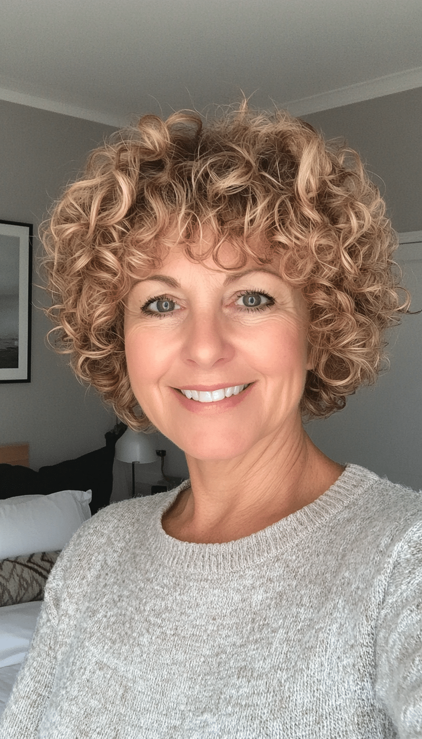9. Short Curly Crop in Golden Blonde (Short Curly Haircuts For Older Women) - Short Curly Haircuts For Older Women