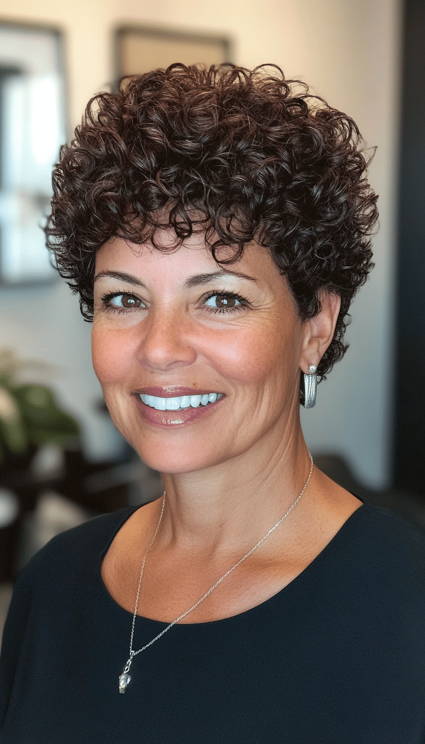14. Curly Tapered Cut in Deep Mahogany (Short Curly Haircuts For Older Women) - Short Curly Haircuts For Older Women