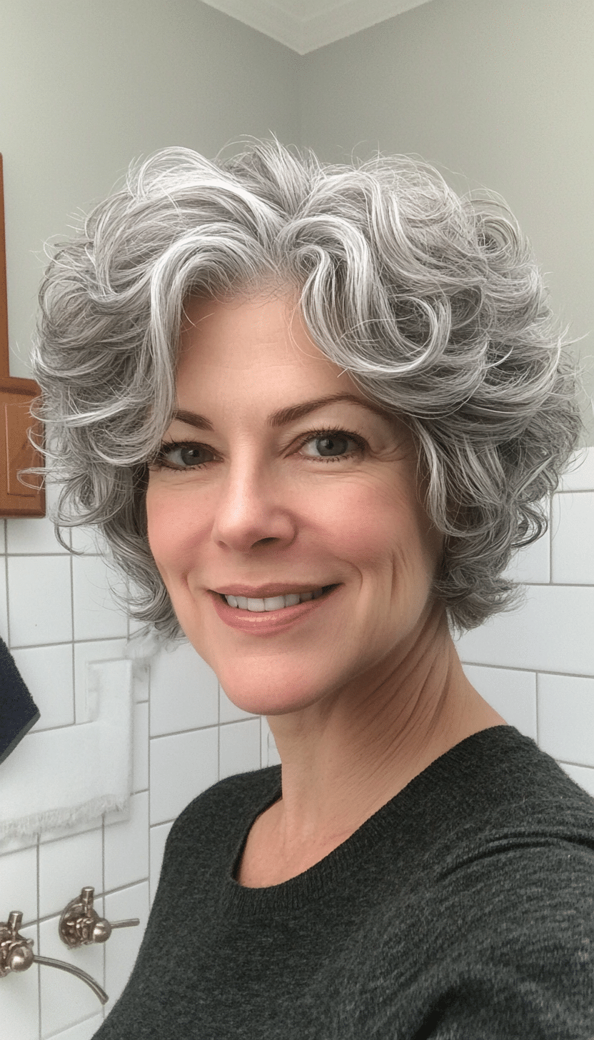 16. Layered Pixie Bob in Silver Gray (Short Curly Haircuts For Older Women) - Short Curly Haircuts For Older Women