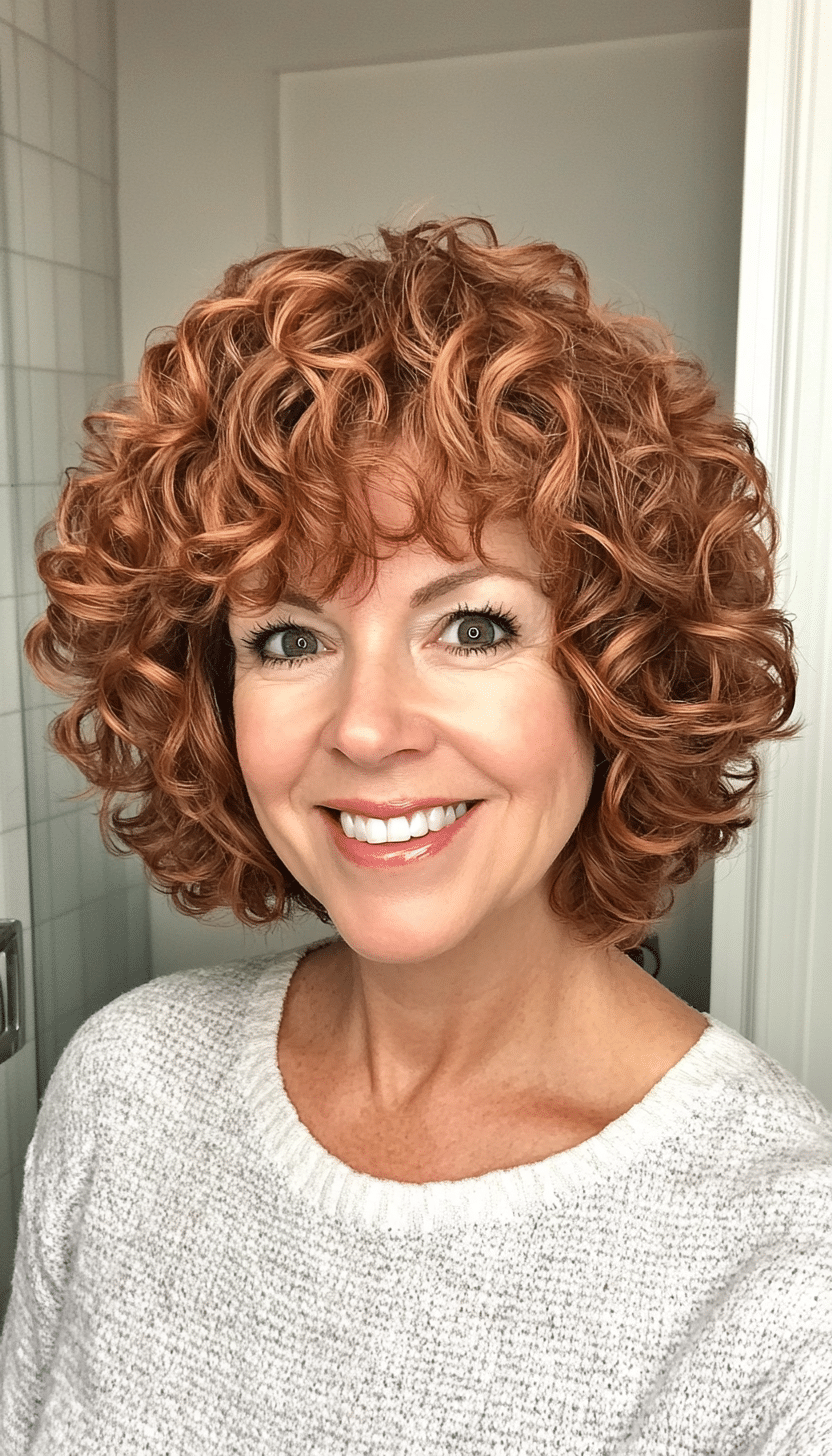 17. Short Curly Shag in Soft Copper (Short Curly Haircuts For Older Women) - Short Curly Haircuts For Older Women