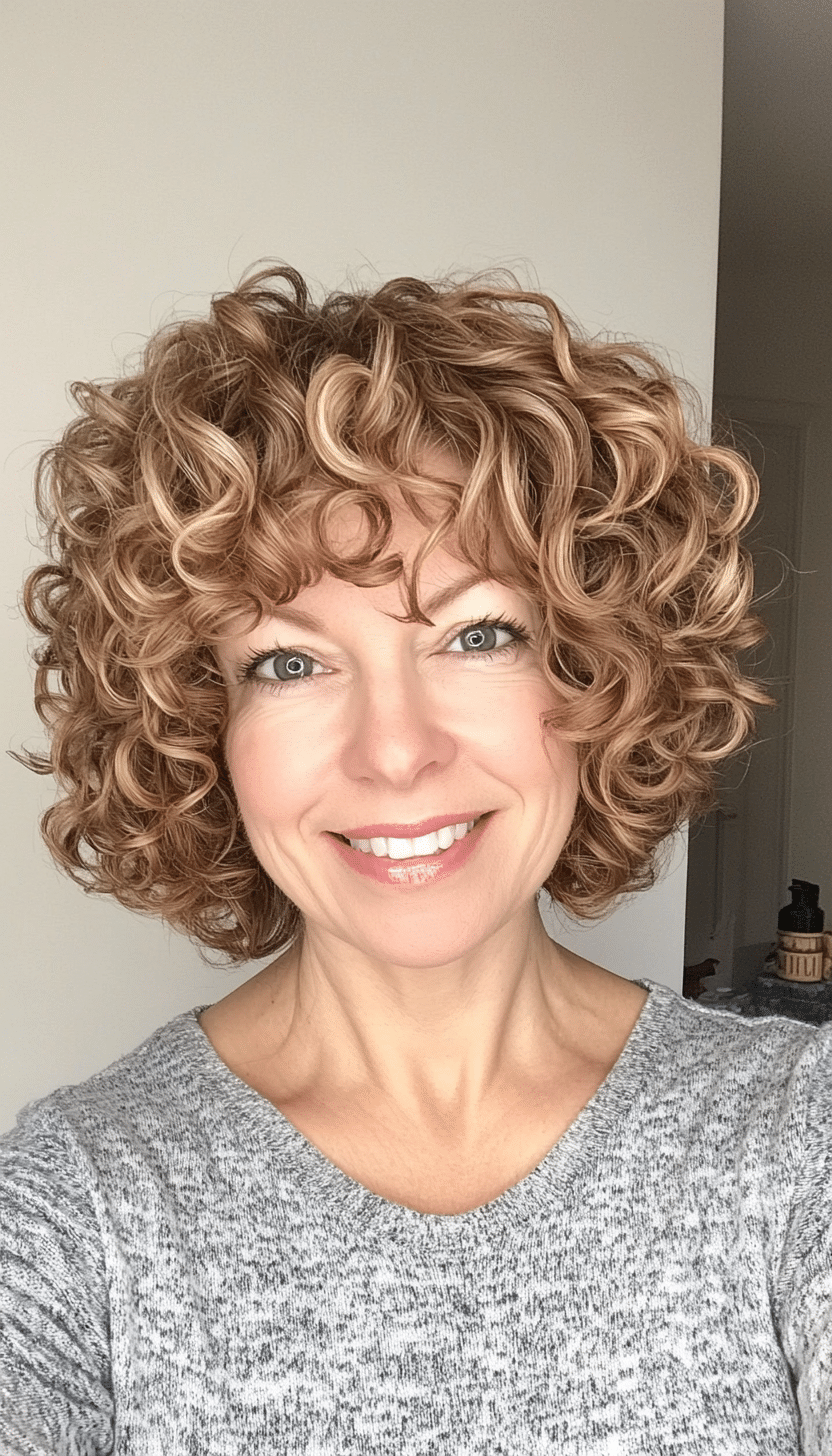21. Soft Curly Bob in Light Chestnut (Short Curly Haircuts For Older Women) - Short Curly Haircuts For Older Women
