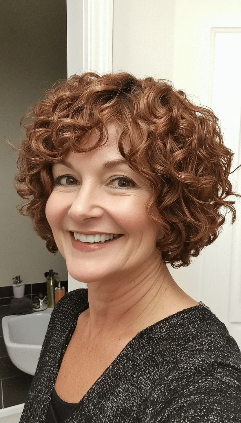 25. Soft Tapered Bob in Dark Auburn (Short Curly Haircuts For Older Women) - Short Curly Haircuts For Older Women