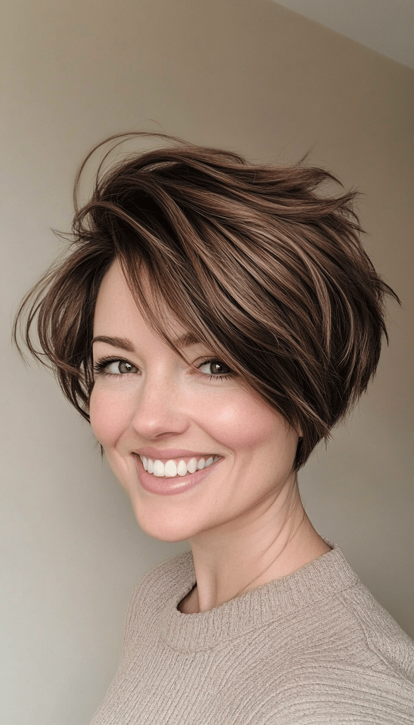 8. Layered Wispy Pixie Bob in Mocha Brown (Pixie Bob Haircut Ideas) - Pixie Bob Haircut Ideas