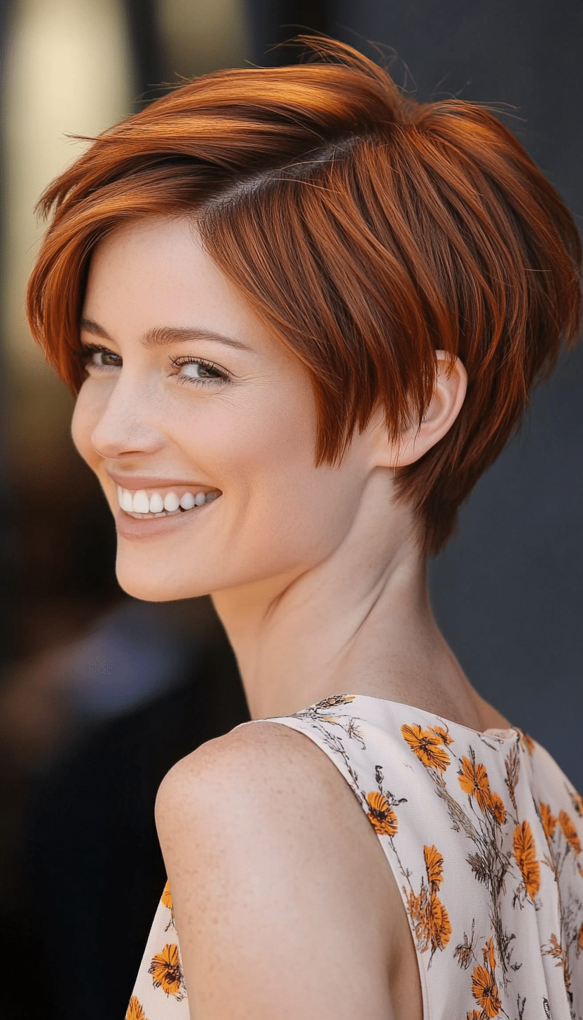 11. Short Stacked Pixie Bob in Auburn (Pixie Bob Haircut Ideas) - Pixie Bob Haircut Ideas