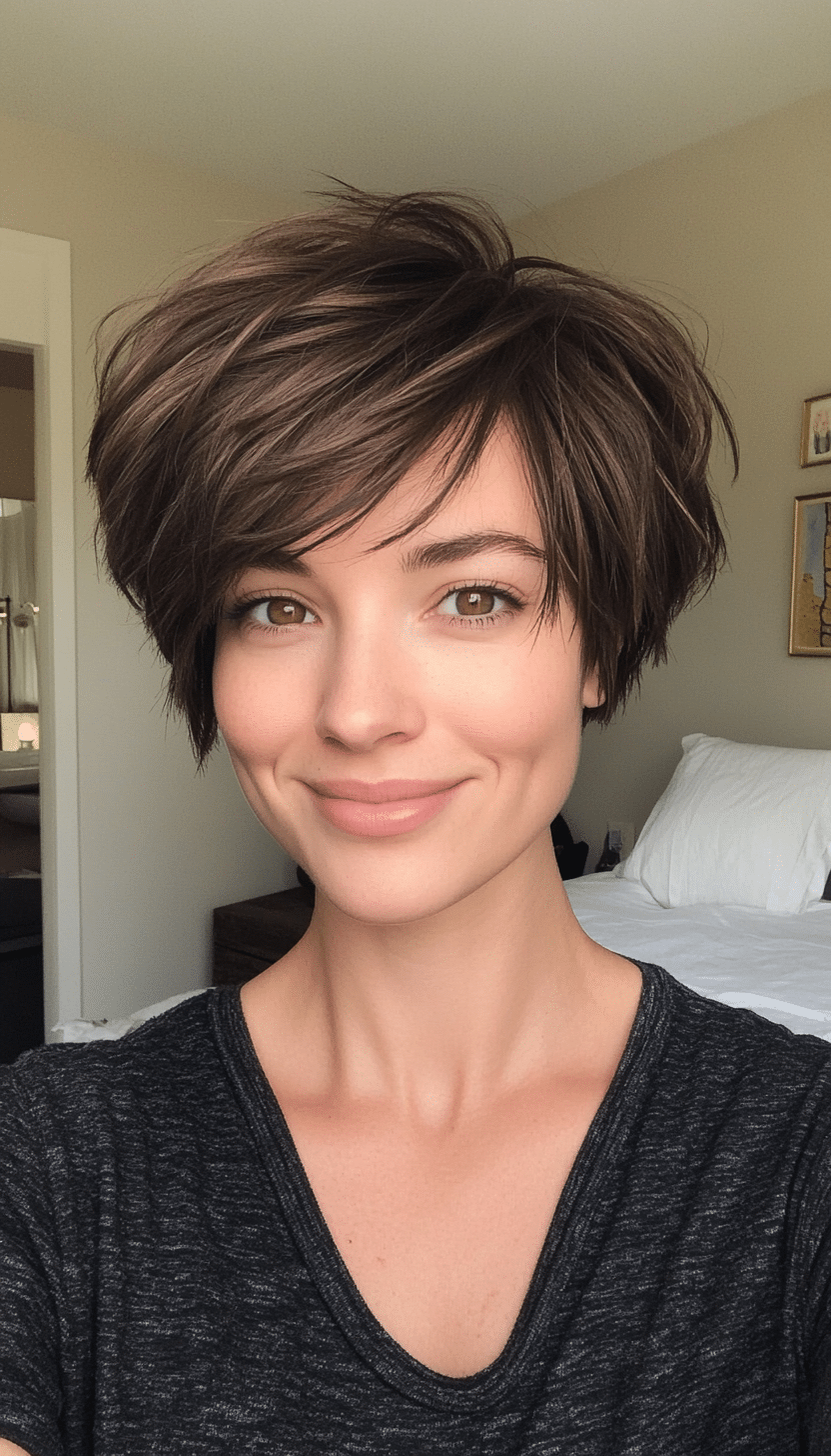 12. Choppy Pixie Bob in Dark Brown (Pixie Bob Haircut Ideas) - Pixie Bob Haircut Ideas