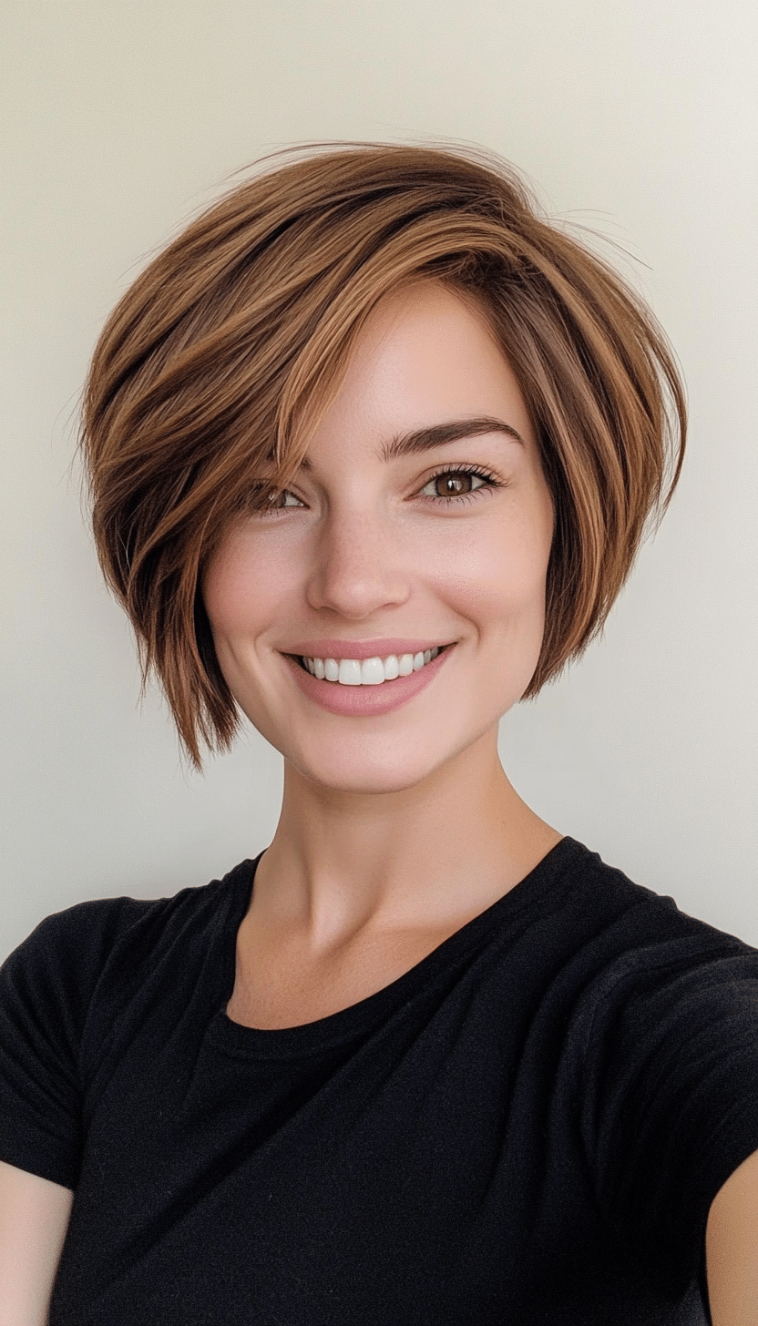 17. Asymmetrical Pixie Bob in Maple Brown (Pixie Bob Haircut Ideas) - Pixie Bob Haircut Ideas