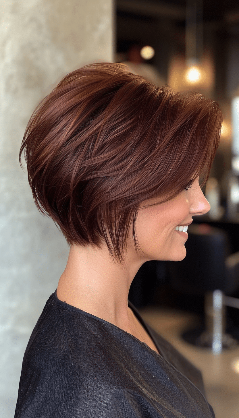 19. Edgy Layered Pixie Bob in Mahogany Brown (Pixie Bob Haircut Ideas) - Pixie Bob Haircut Ideas