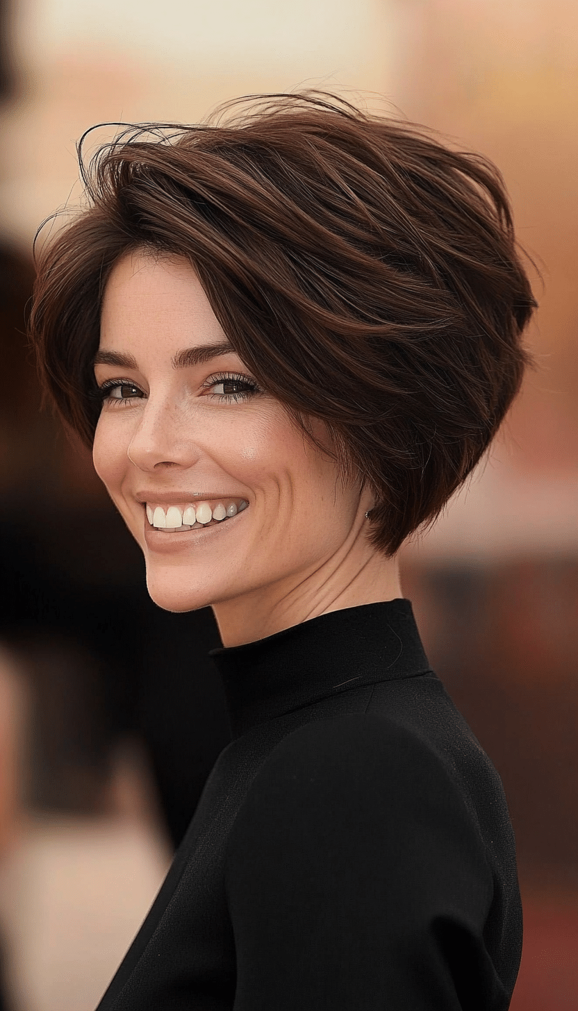 27. Voluminous Pixie Bob in Cocoa Brown (Pixie Bob Haircut Ideas) - Pixie Bob Haircut Ideas