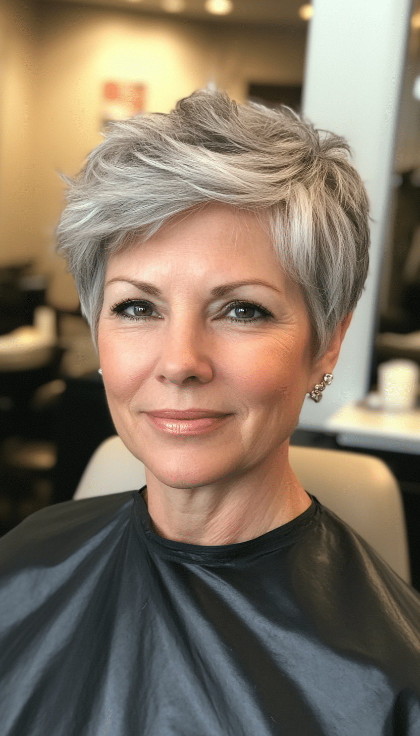 4. Textured Salt and Pepper Pixie (Short Pixie Haircuts For Women Over 60) - Short Pixie Haircuts For Women Over 60