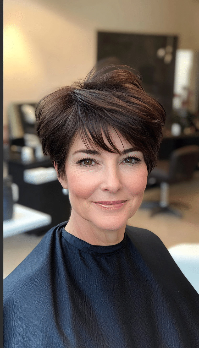 5. Sleek Dark Brown Pixie (Short Pixie Haircuts For Women Over 60) - Short Pixie Haircuts For Women Over 60