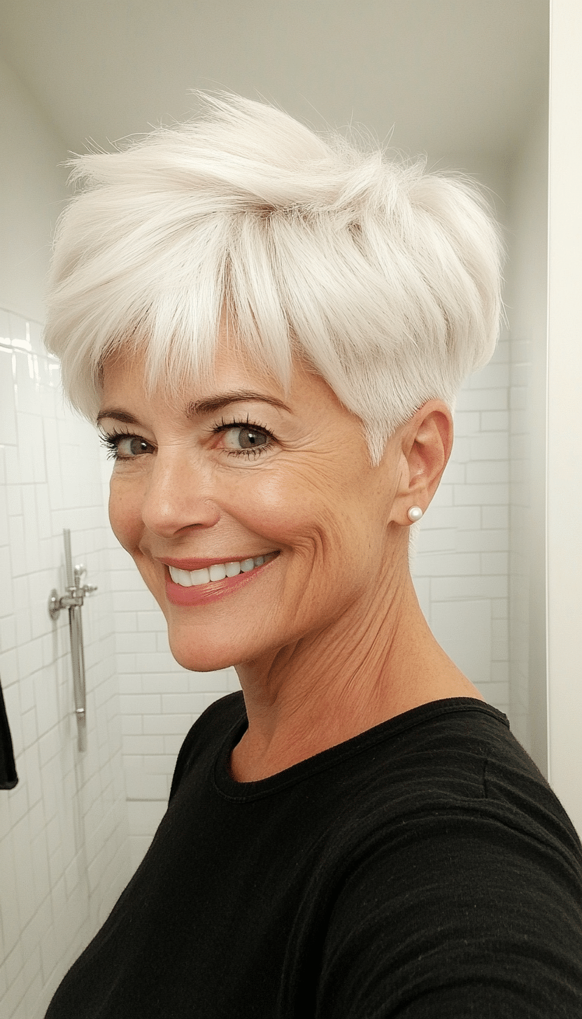 6. Voluminous Pearl White Pixie (Short Pixie Haircuts For Women Over 60) - Short Pixie Haircuts For Women Over 60