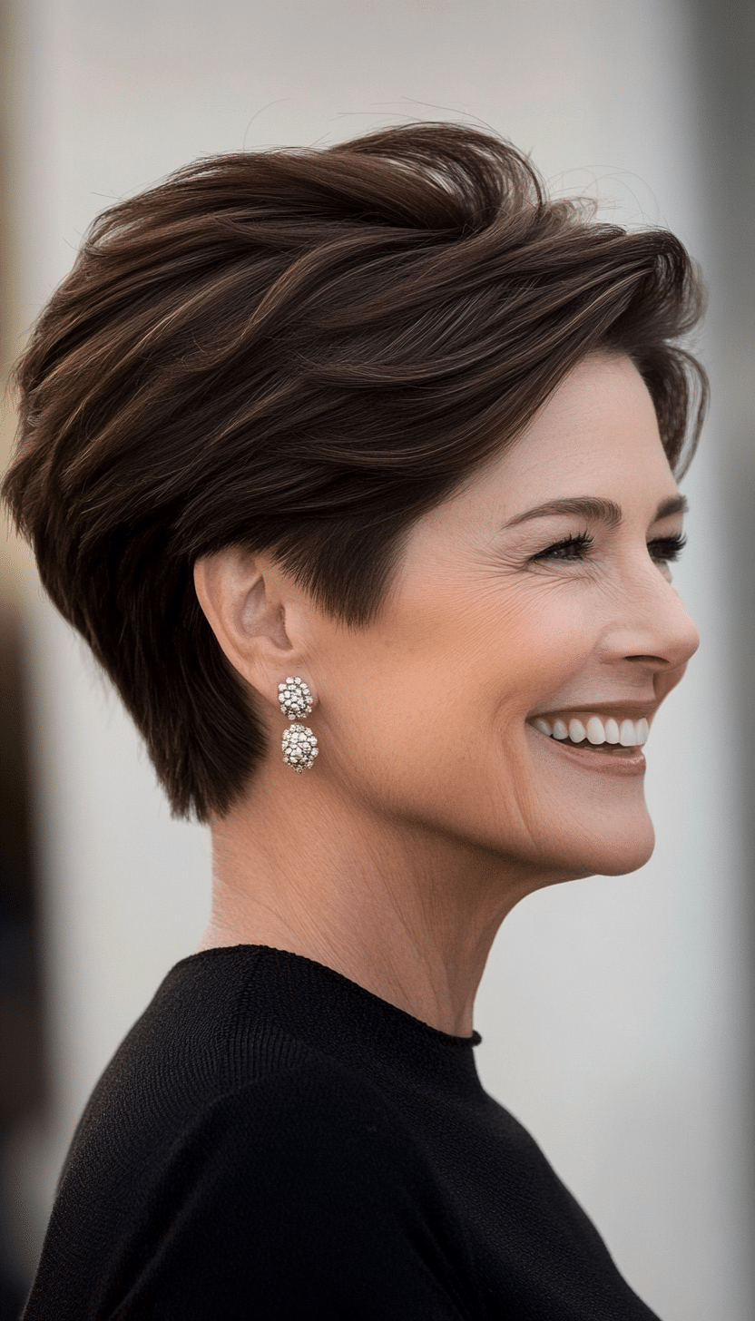 10. Layered Espresso Pixie (Short Pixie Haircuts For Women Over 60) - Short Pixie Haircuts For Women Over 60