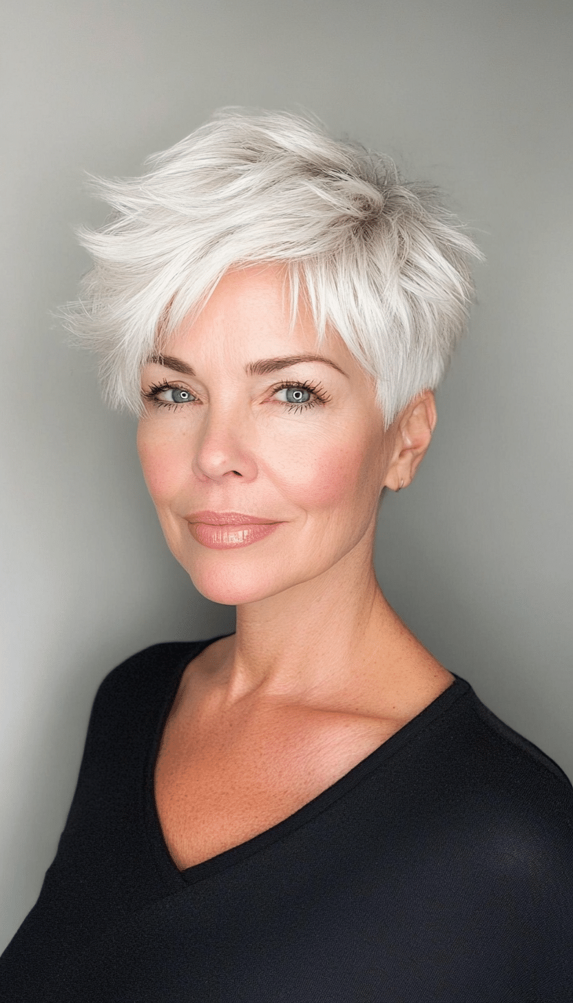 13. Brushed-Back Snowy White Pixie (Short Pixie Haircuts For Women Over 60) - Short Pixie Haircuts For Women Over 60