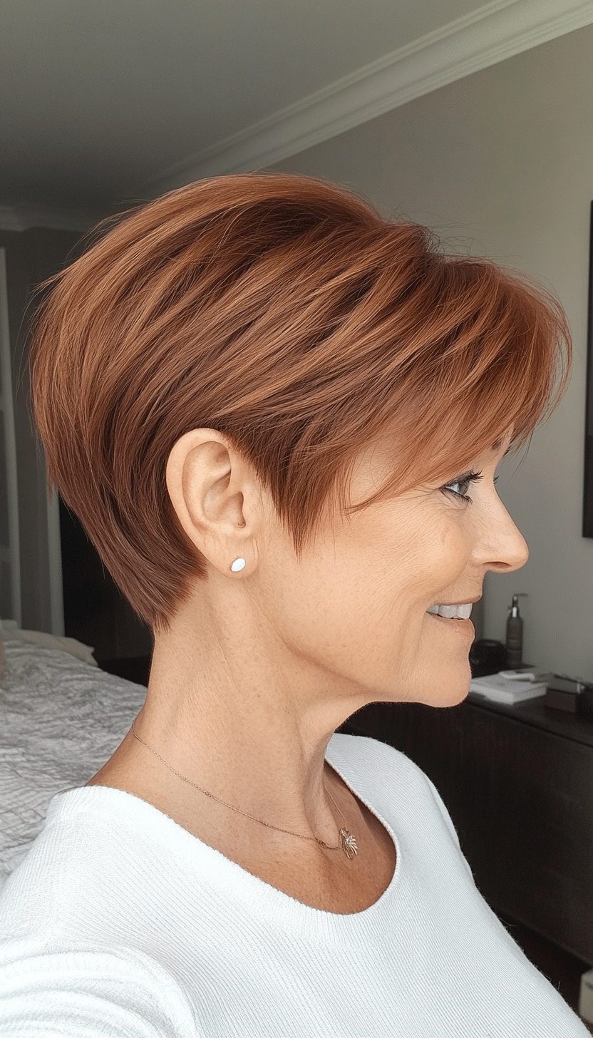 20. Tapered Cinnamon Brown Pixie (Short Pixie Haircuts For Women Over 60) - Short Pixie Haircuts For Women Over 60
