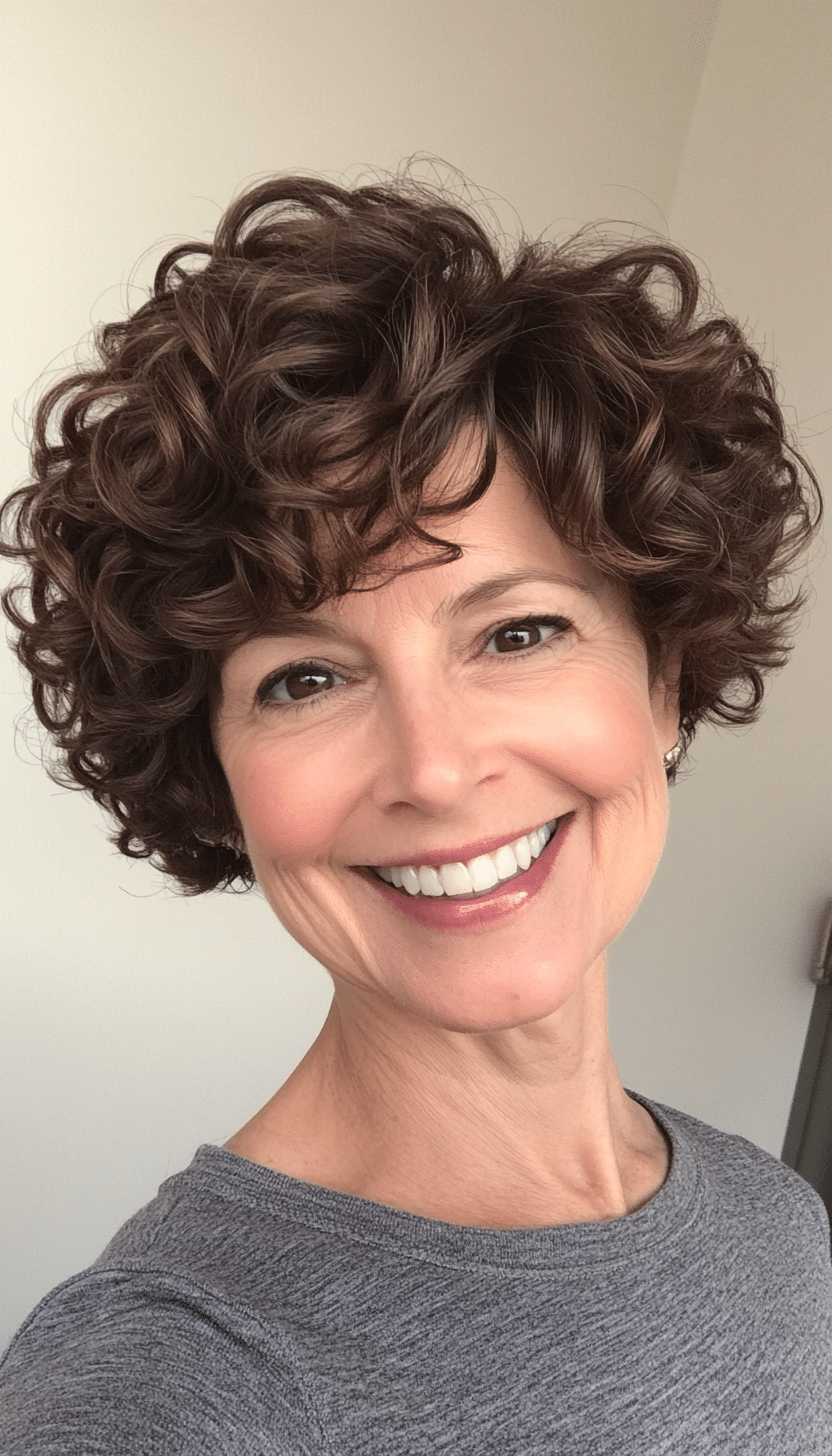 8. Curly Pixie in Dark Chocolate Brown (Short Pixie Haircuts For Older Women) - Short Pixie Haircuts For Older Women