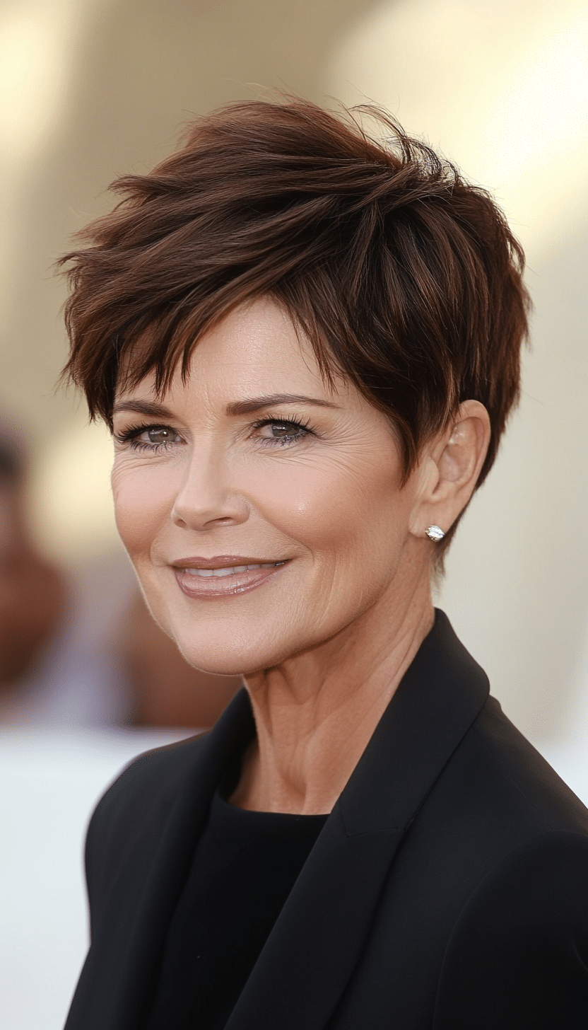 9. Pixie with Tapered Sides in Warm Caramel Brown (Short Pixie Haircuts For Older Women) - Short Pixie Haircuts For Older Women