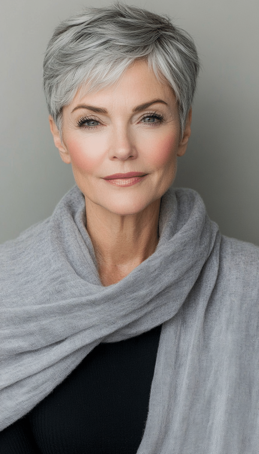13. Tapered Nape Pixie in Soft Charcoal Grey (Short Pixie Haircuts For Older Women) - Short Pixie Haircuts For Older Women