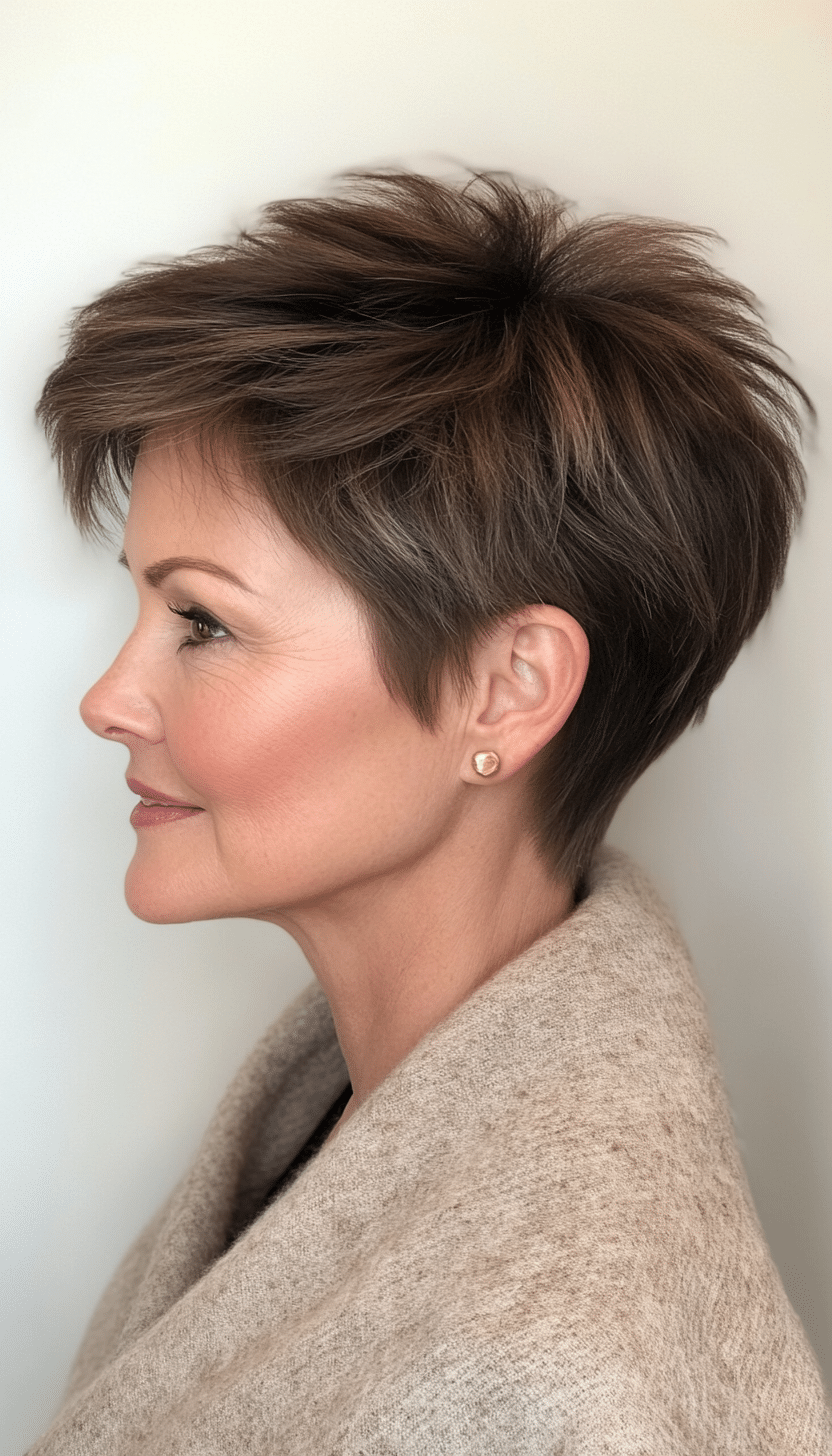 15. Softly Spiked Pixie in Cool Medium Brown (Short Pixie Haircuts For Older Women) - Short Pixie Haircuts For Older Women