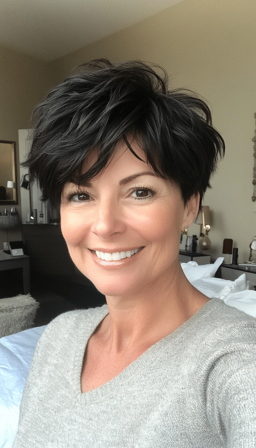 22. Tousled Crop Pixie in Espresso Black (Short Pixie Haircuts For Older Women) - Short Pixie Haircuts For Older Women