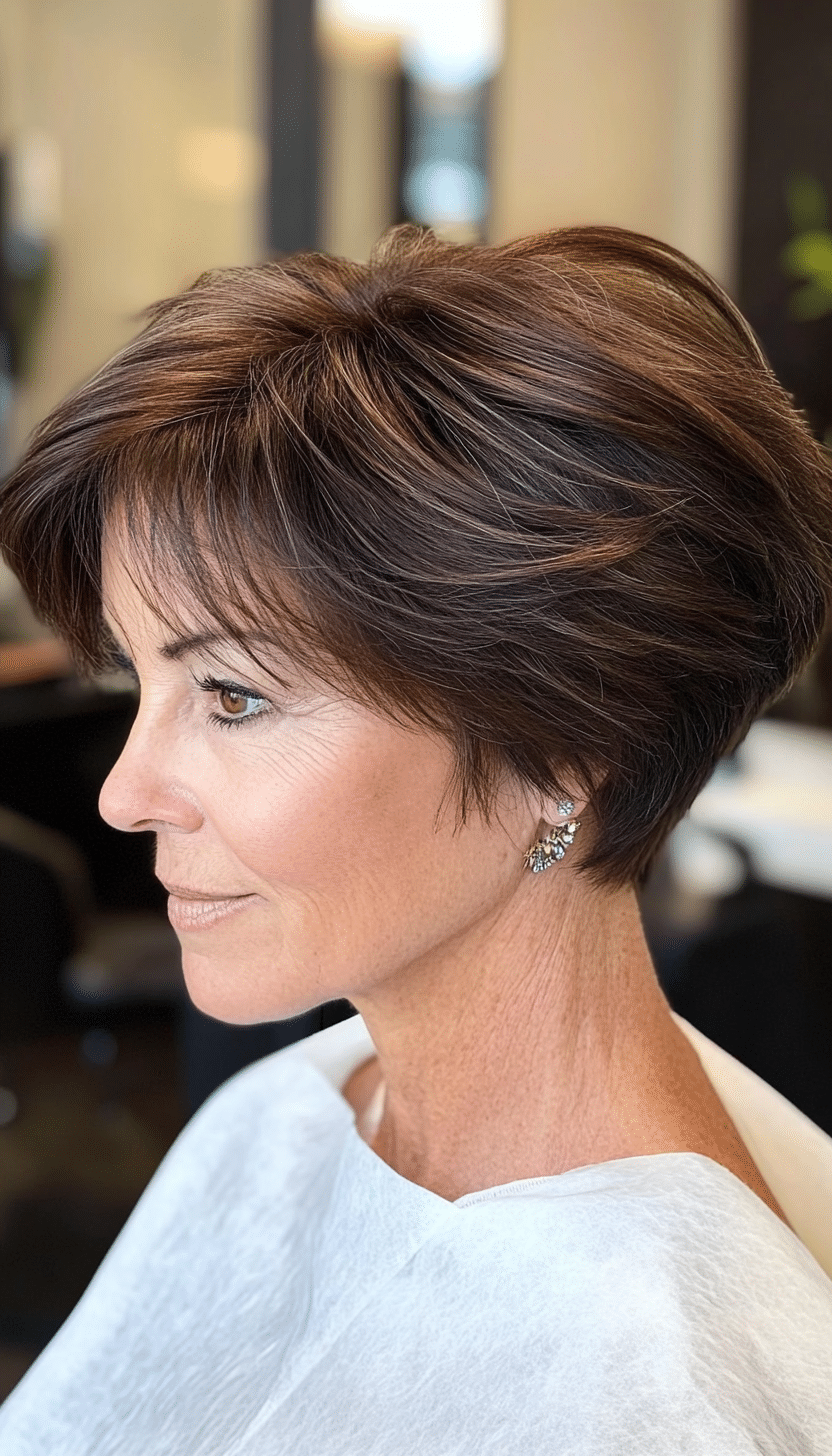 26. Layered Pixie Bob in Natural Dark Brown (Short Pixie Haircuts For Older Women) - Short Pixie Haircuts For Older Women