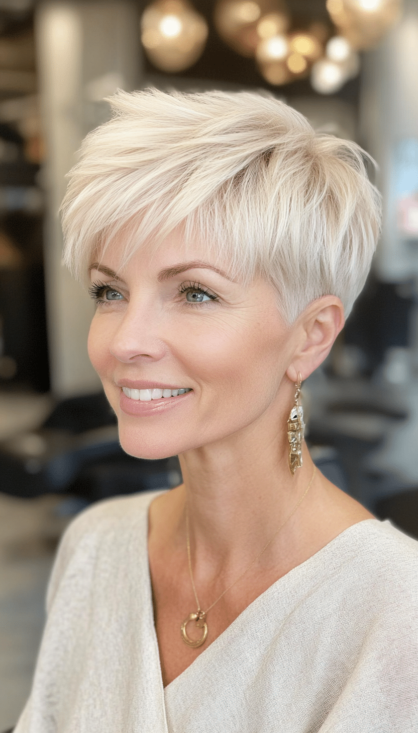 27. Short Razored Pixie in Soft Champagne Blonde (Short Pixie Haircuts For Older Women) - Short Pixie Haircuts For Older Women