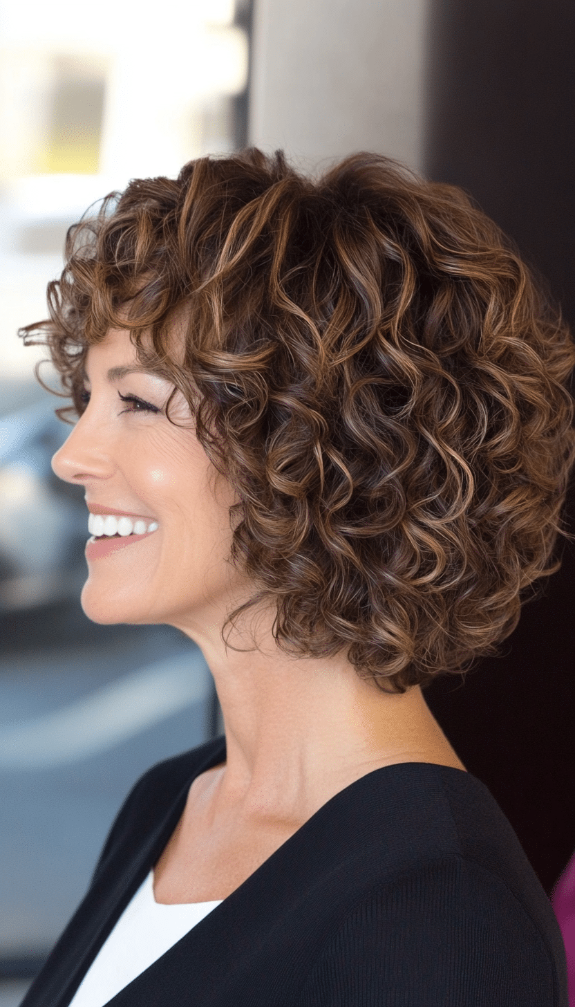 7. Curly French Bob in Deep Mocha Brown (Curly Hairstyles For Women Over 50) - Curly Hairstyles For Women Over 50