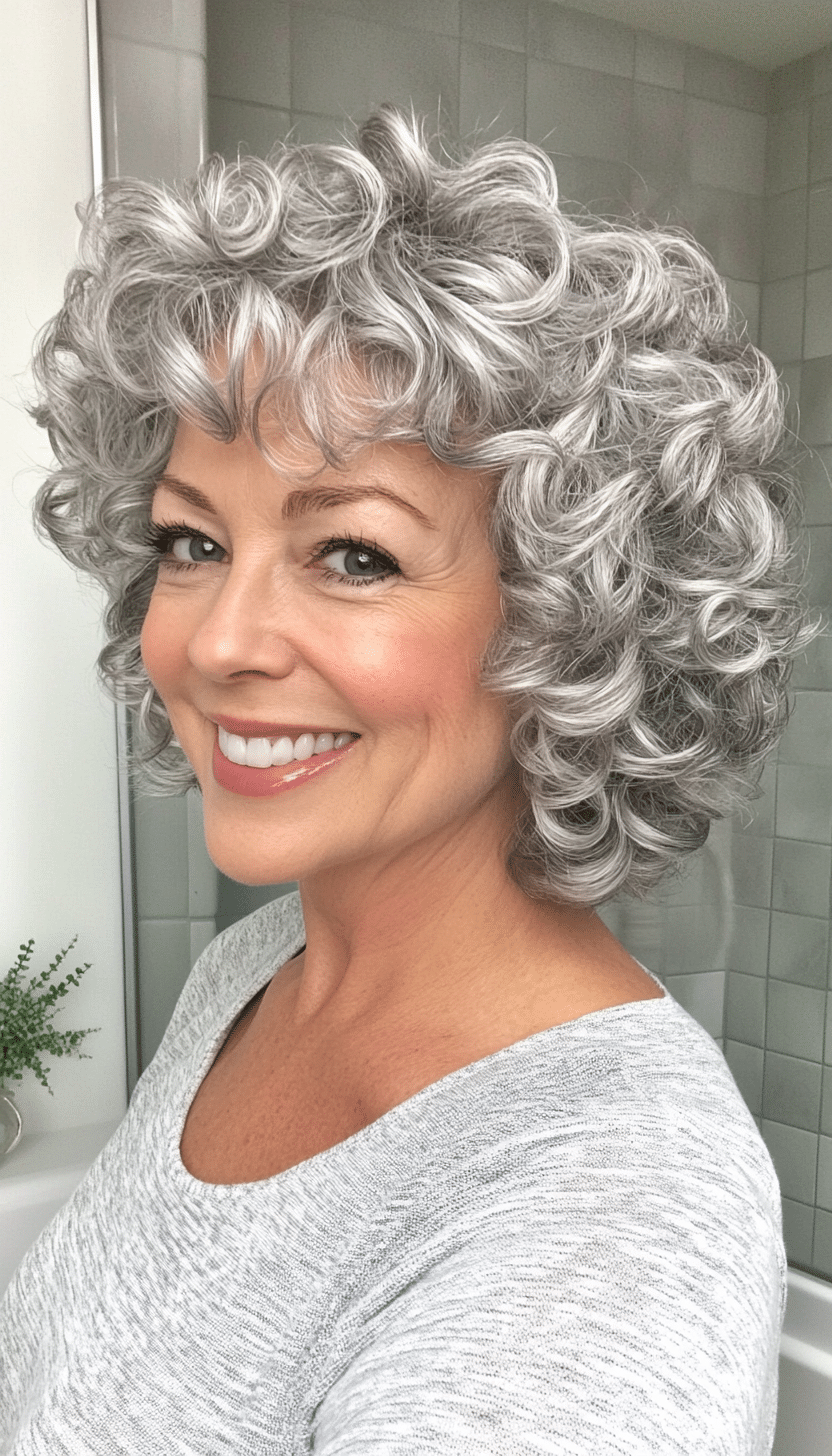 8. Short Spiral Curls in Natural Silver (Curly Hairstyles For Women Over 50) - Curly Hairstyles For Women Over 50