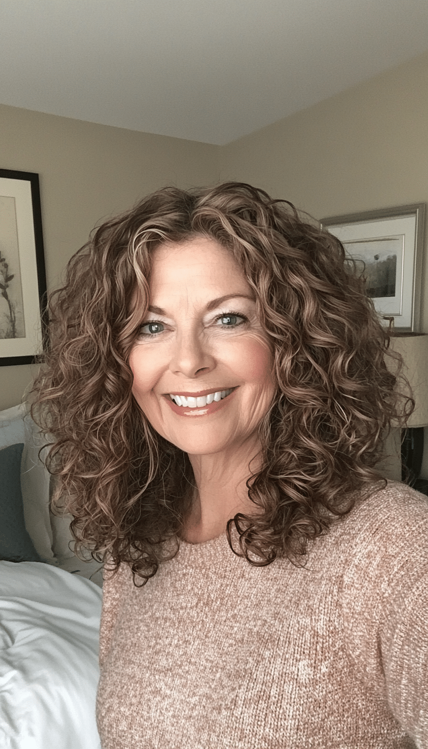 9. Wavy Curly Midi Cut in Rich Caramel (Curly Hairstyles For Women Over 50) - Curly Hairstyles For Women Over 50