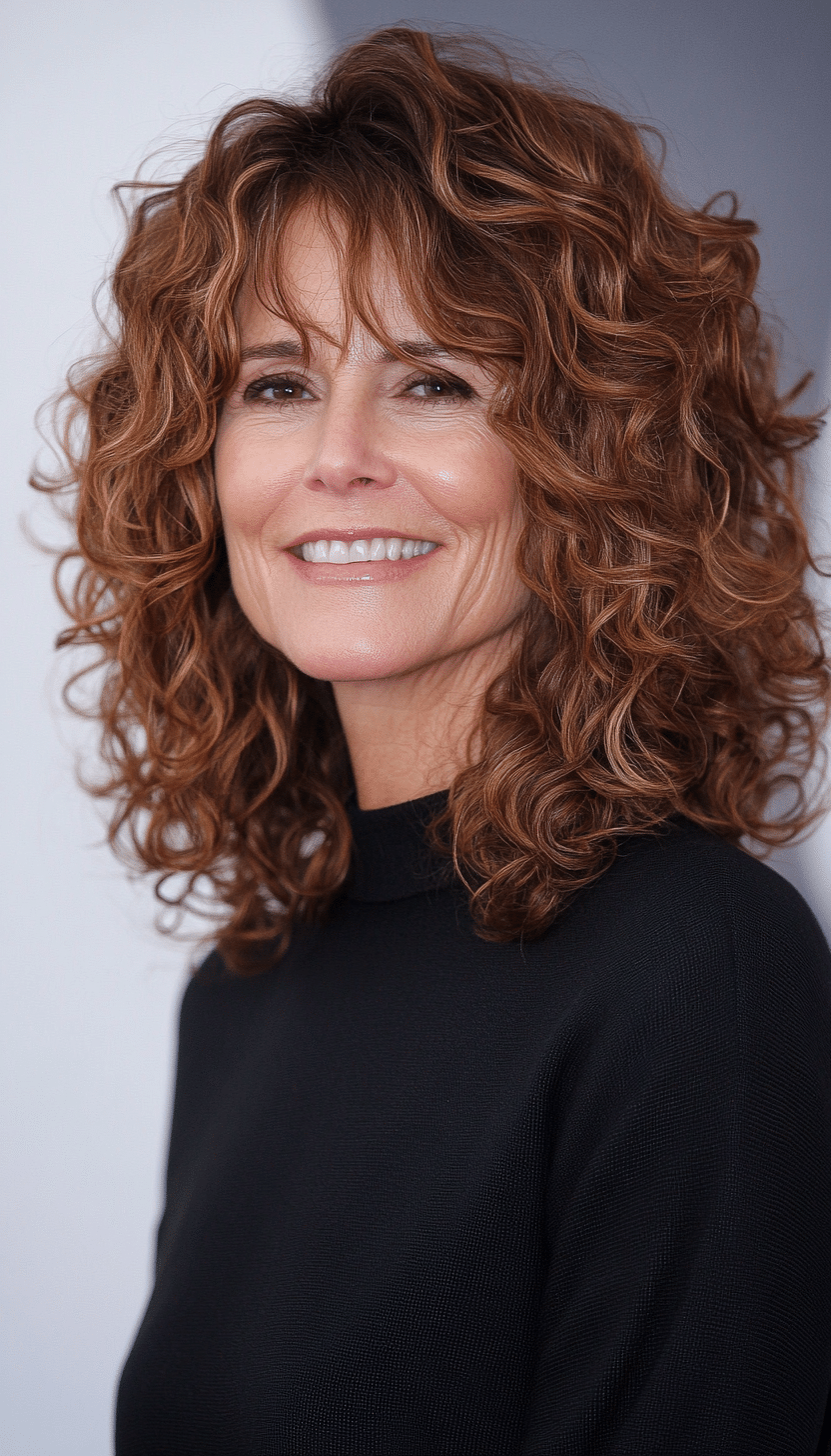 11. Layered Shoulder-Length Cut in Soft Chestnut Brown (Curly Hairstyles For Women Over 50) - Curly Hairstyles For Women Over 50