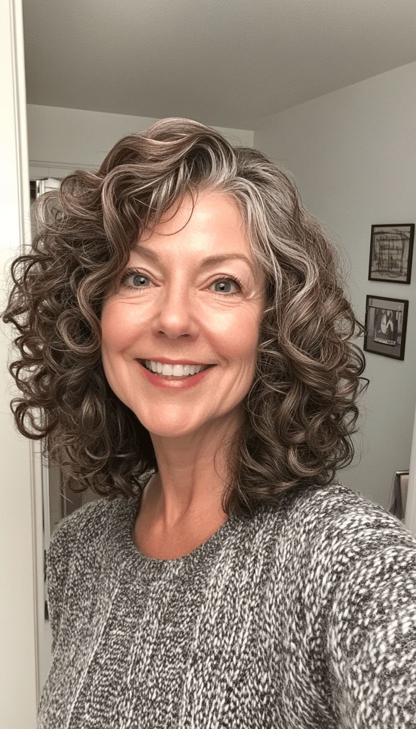15. Side-Swept Curly Lob in Ash Brown (Curly Hairstyles For Women Over 50) - Curly Hairstyles For Women Over 50