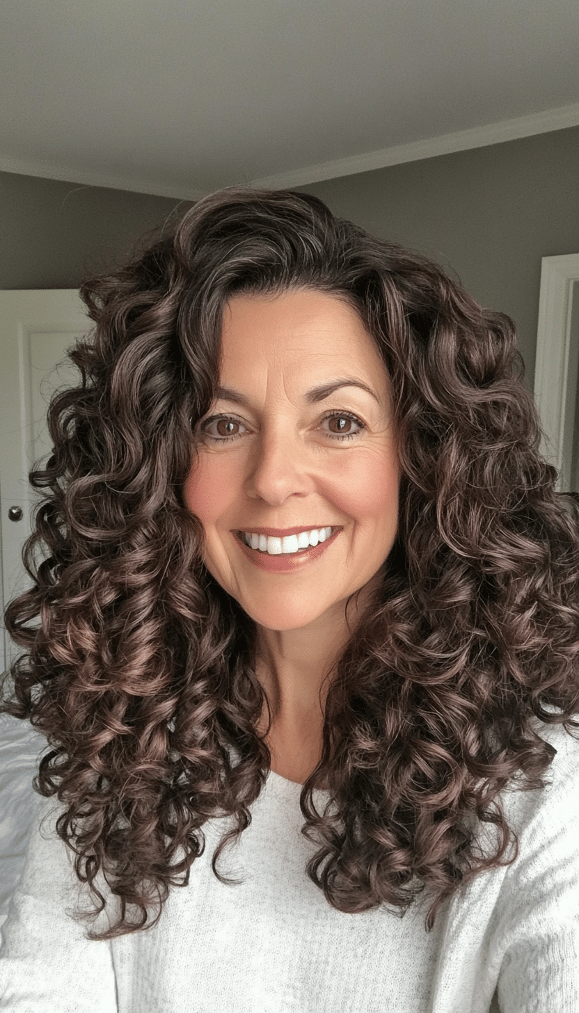 25. Classic Mid-Length Curls in Rich Dark Brown (Curly Hairstyles For Women Over 50) - Curly Hairstyles For Women Over 50