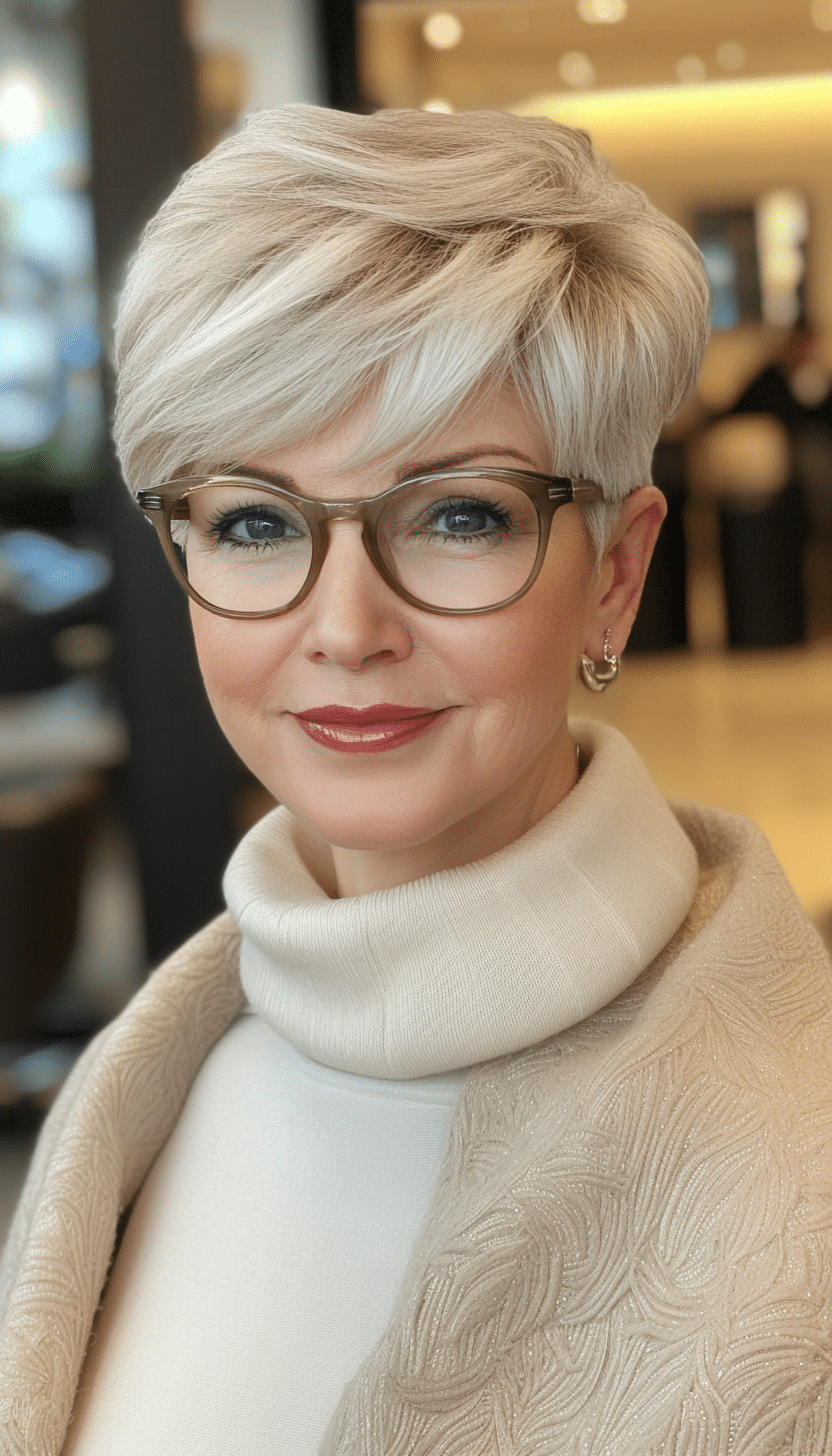 3. Tapered Crop in Ash Blonde (Short Hairstyles For Older Women With Glasses) - Short Hairstyles For Older Women With Glasses