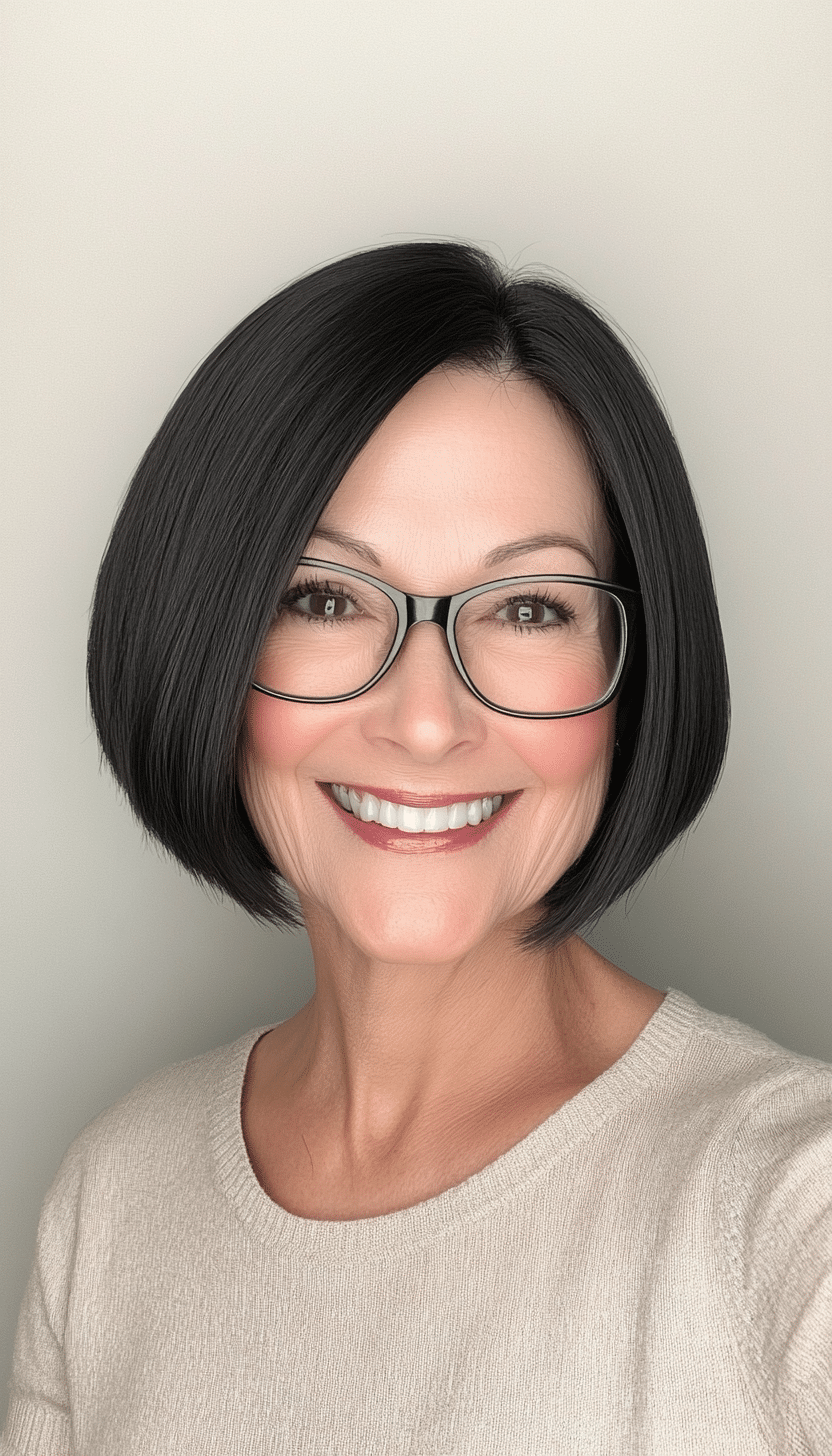 5. Classic French Bob in Soft Black (Short Hairstyles For Older Women With Glasses) - Short Hairstyles For Older Women With Glasses