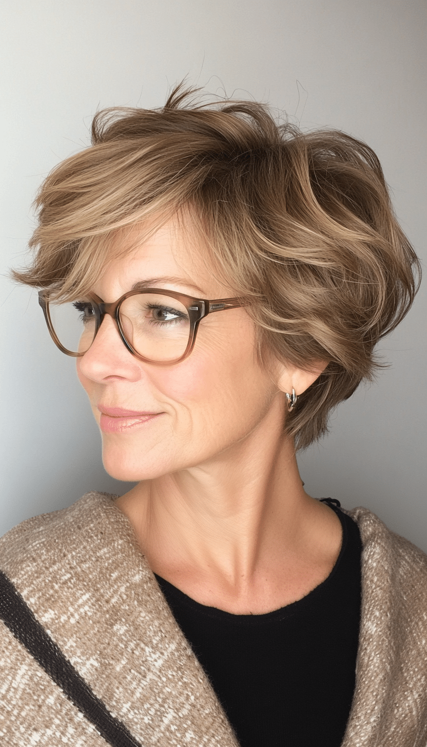 16. Wispy Layered Cut in Medium Golden Brown (Short Hairstyles For Older Women With Glasses) - Short Hairstyles For Older Women With Glasses