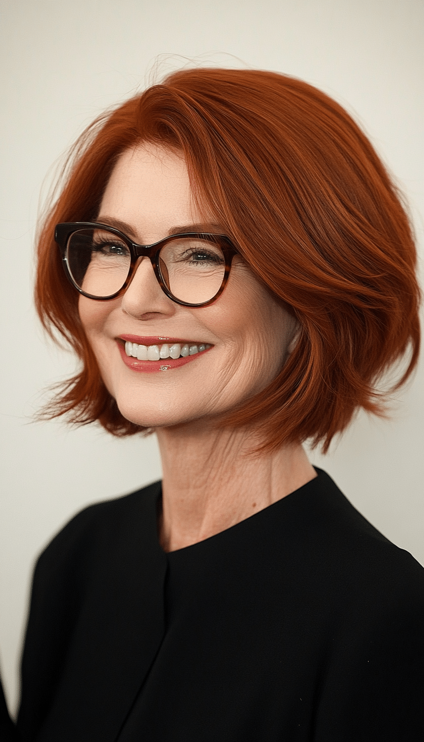 18. Bouncy Bob in Auburn Red (Short Hairstyles For Older Women With Glasses) - Short Hairstyles For Older Women With Glasses