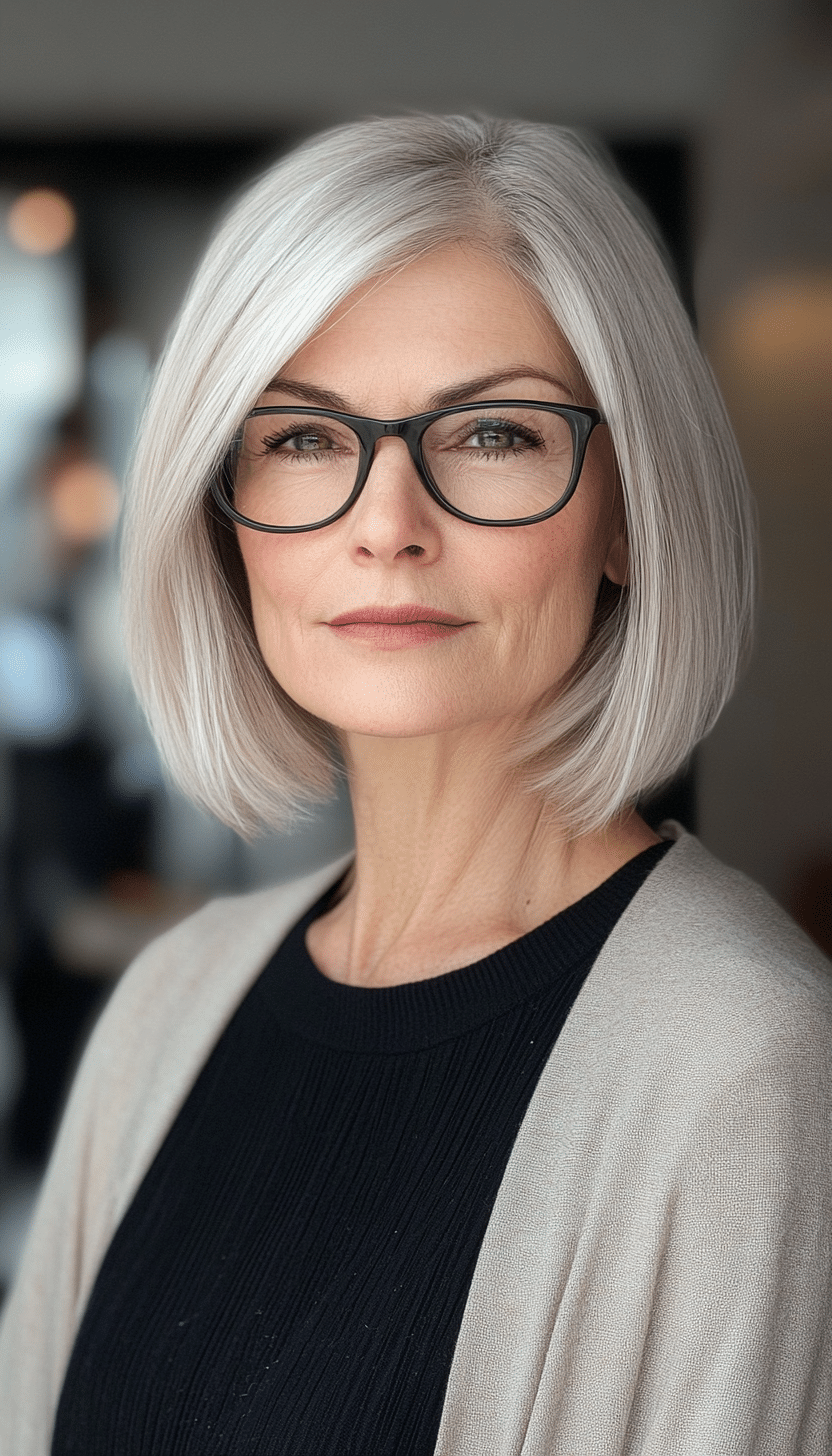 22. Short Blunt Bob in Ash Blonde with Lowlights (Short Hairstyles For Older Women With Glasses) - Short Hairstyles For Older Women With Glasses