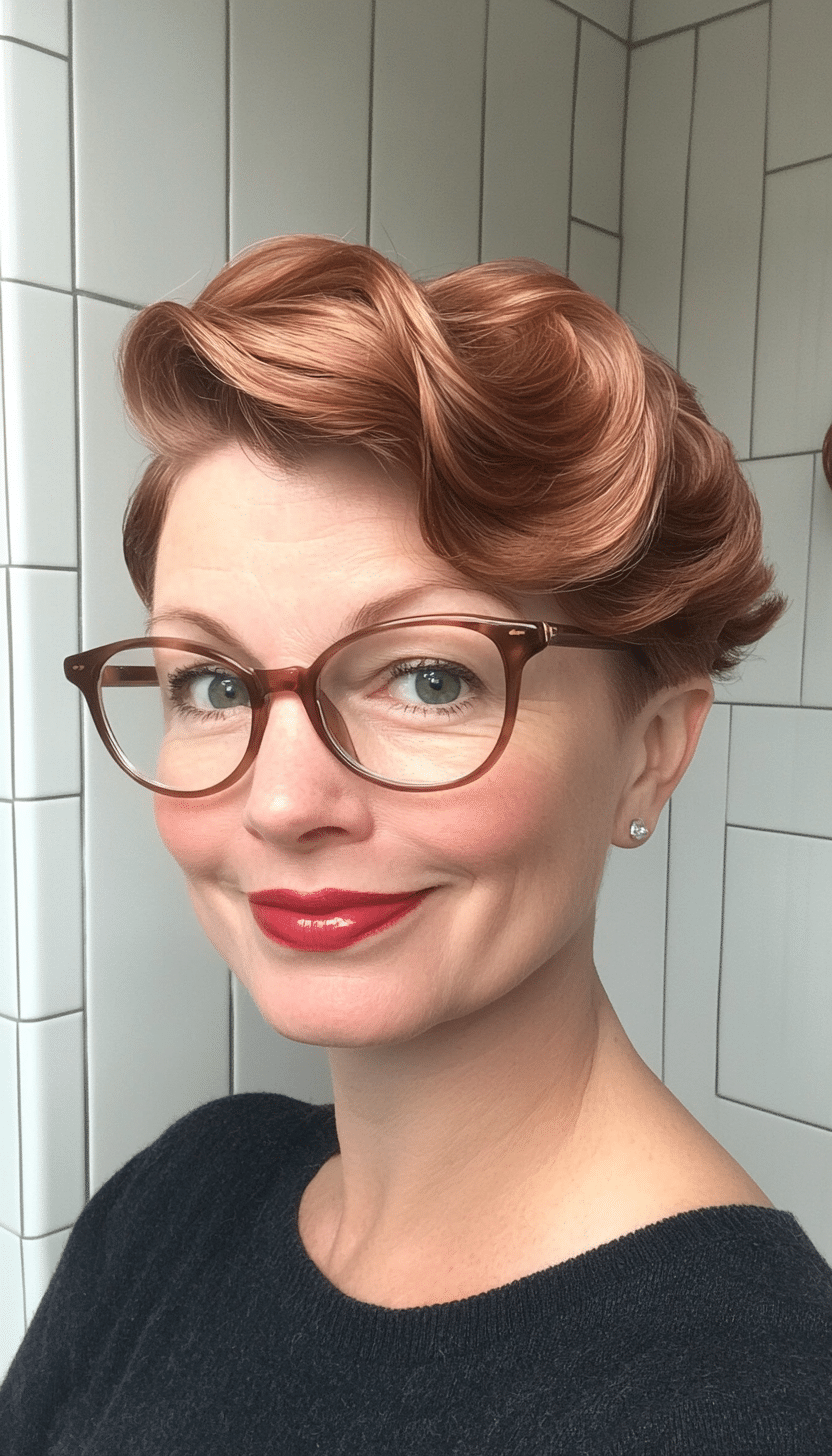 24. Retro Finger Wave Pixie in Deep Mahogany (Short Hairstyles For Older Women With Glasses) - Short Hairstyles For Older Women With Glasses