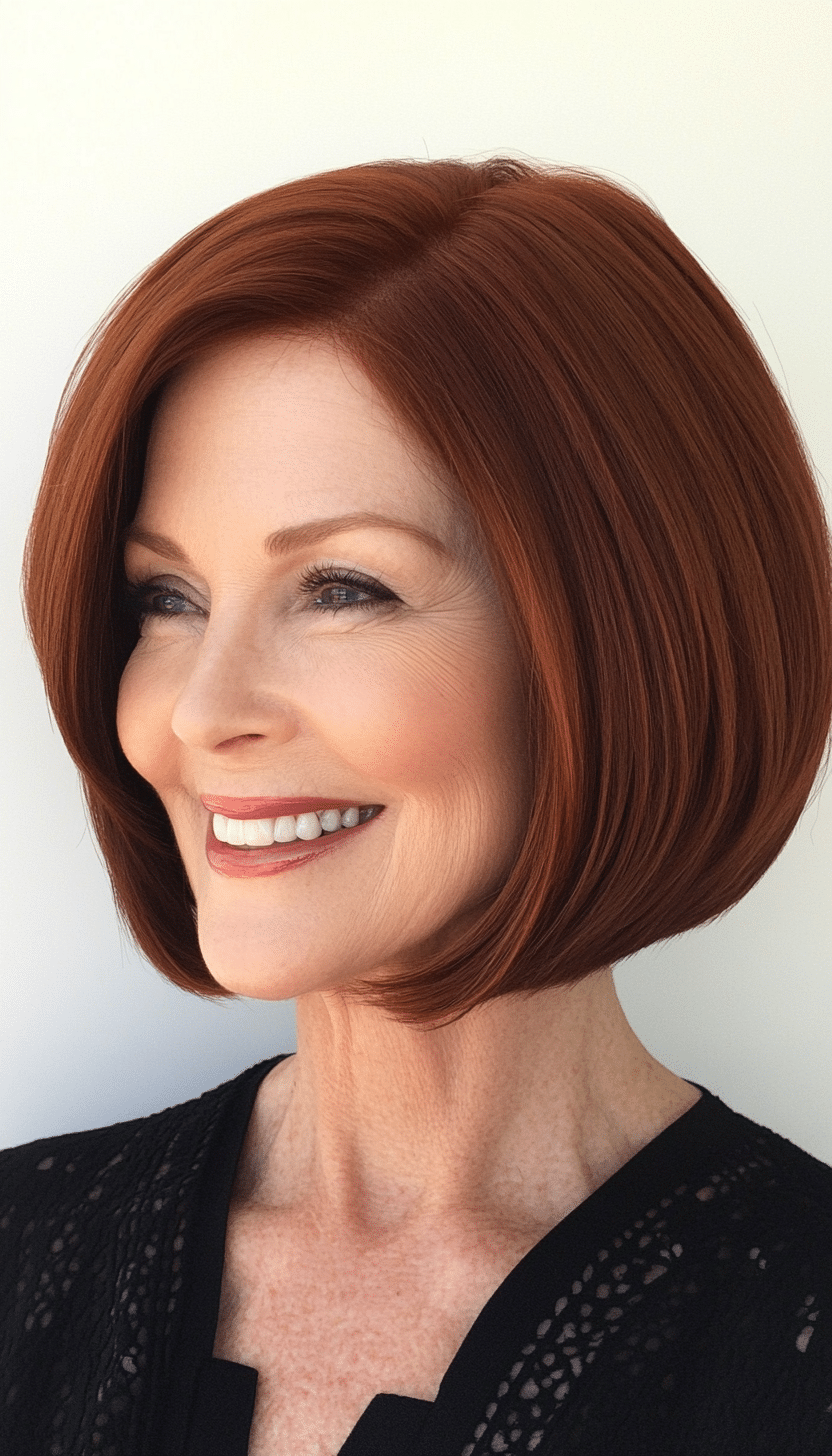 3. Elegant Chin-Length Bob in Rich Auburn (Great Hairstyles For Women Over 60) - Great Hairstyles For Women Over 60