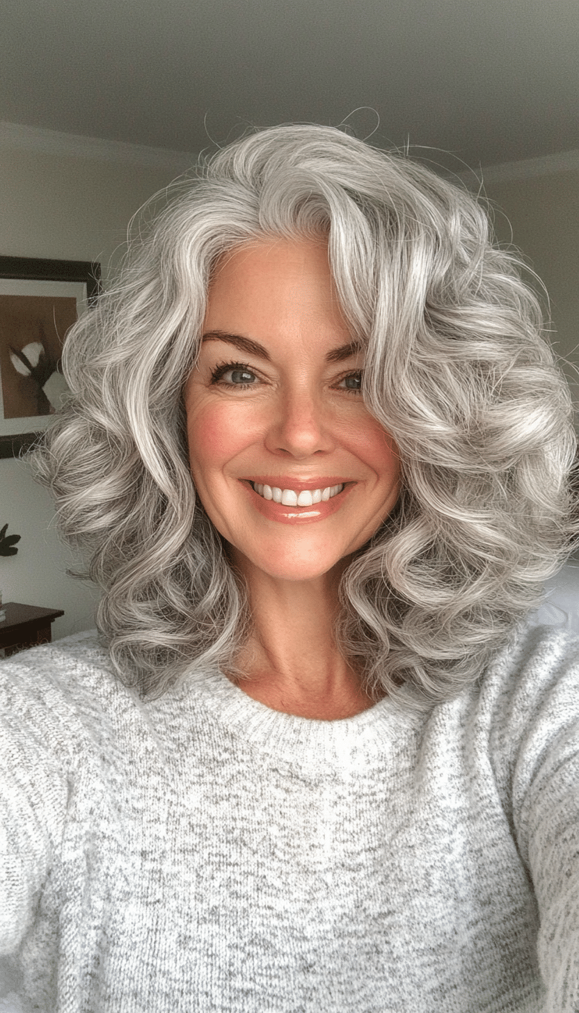 8. Voluminous Curly Bob in Silver Gray (Great Hairstyles For Women Over 60) - Great Hairstyles For Women Over 60