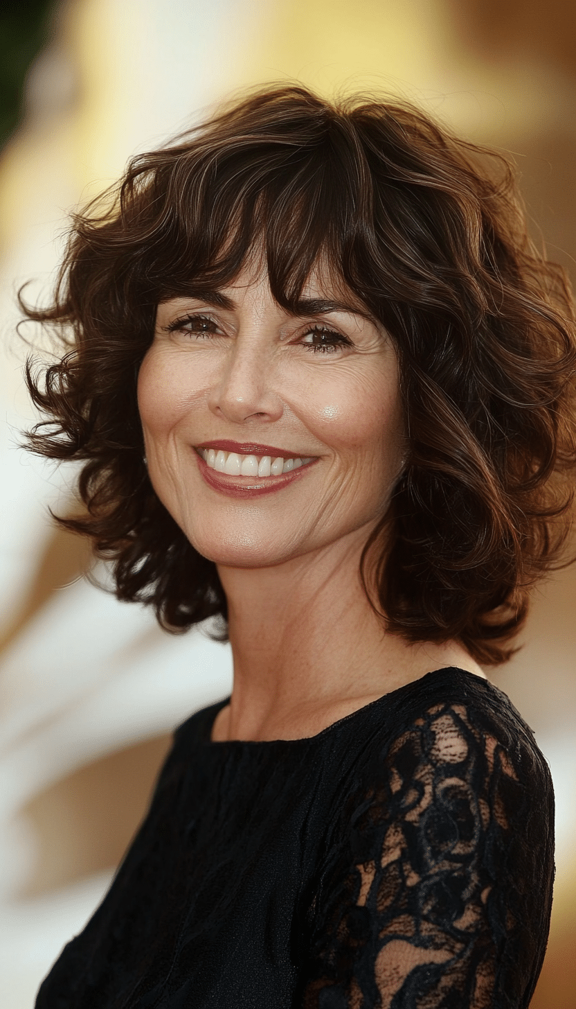 16. Curly Shoulder-Length Cut in Soft Chocolate Brown (Great Hairstyles For Women Over 60) - Great Hairstyles For Women Over 60